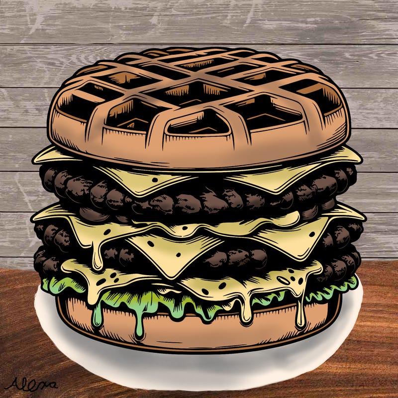realistic waffle burger
