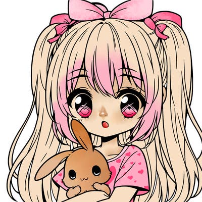 cute manga girl holding a bunny