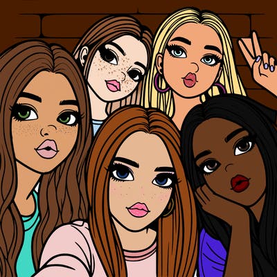 group of teen girls friends y2k up close in a selfie