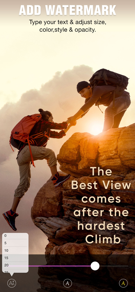 Slow Motion Video & Speed Up - Tela do aplicativo ClipSpeed mostrando a interface para adicionar e personalizar marcas d'água de texto em um vídeo