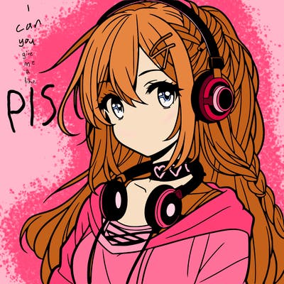 teen anime girl  wearing headphones