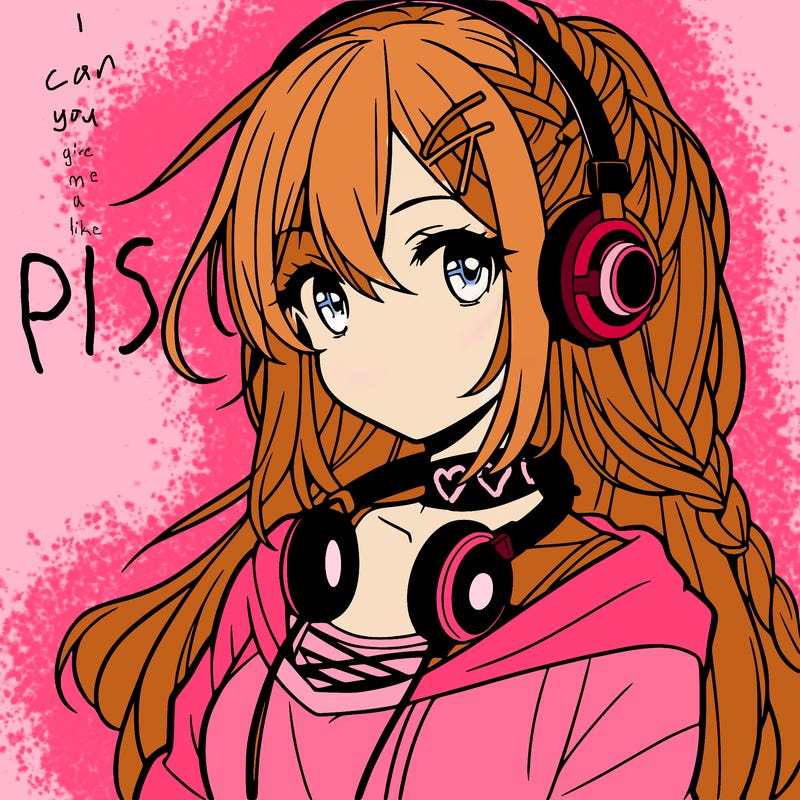 teen anime girl  wearing headphones