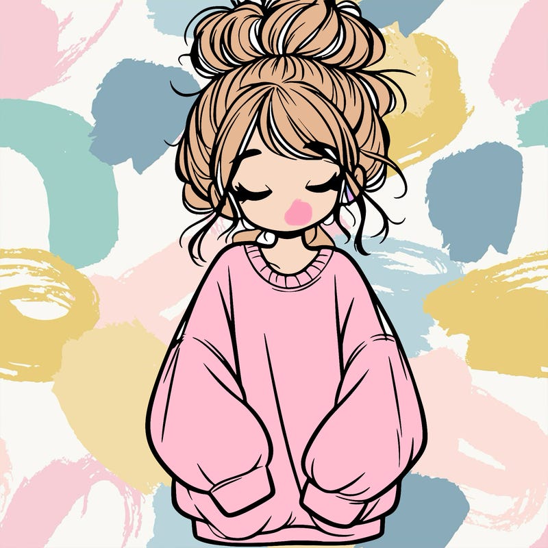 girl with baggy sweatshirt and messy bun