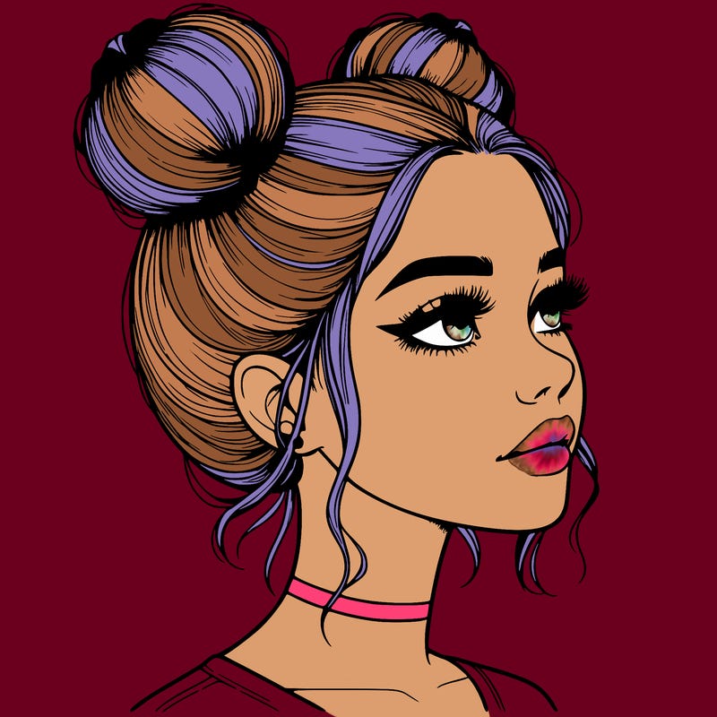 realistic girl with buns on the top of her head