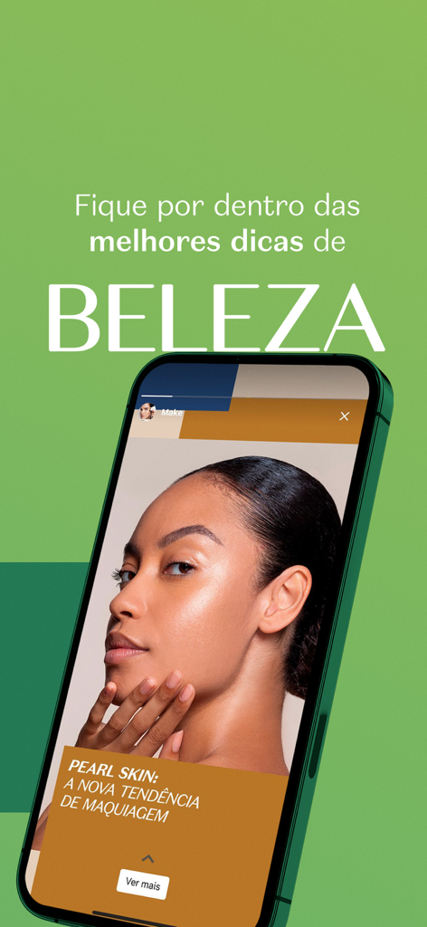 O Boticário - O Boticario mobile app screen displaying beauty tips and a tutorial on the pearl skin makeup trend.