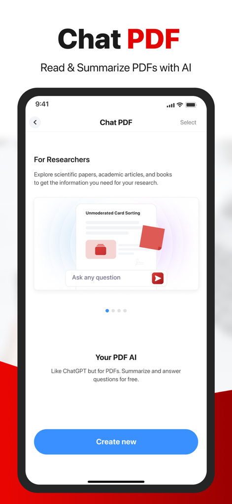 PDF Converter -Document Editor - Interface of the Chat PDF feature for summarizing and answering questions about documents using AI
