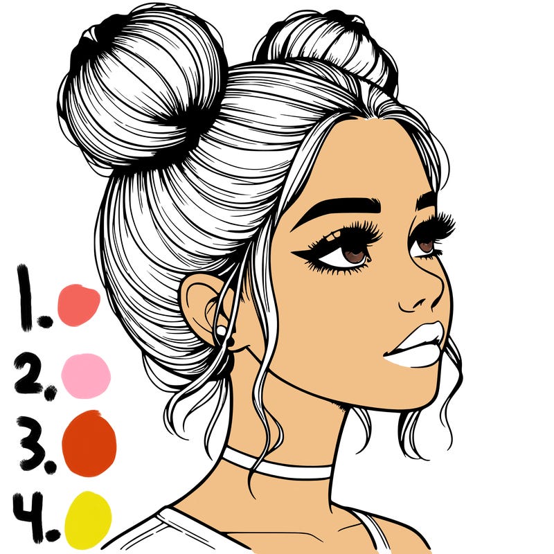 realistic girl with buns on the top of her head