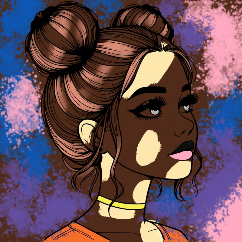 realistic girl with buns on the top of her head