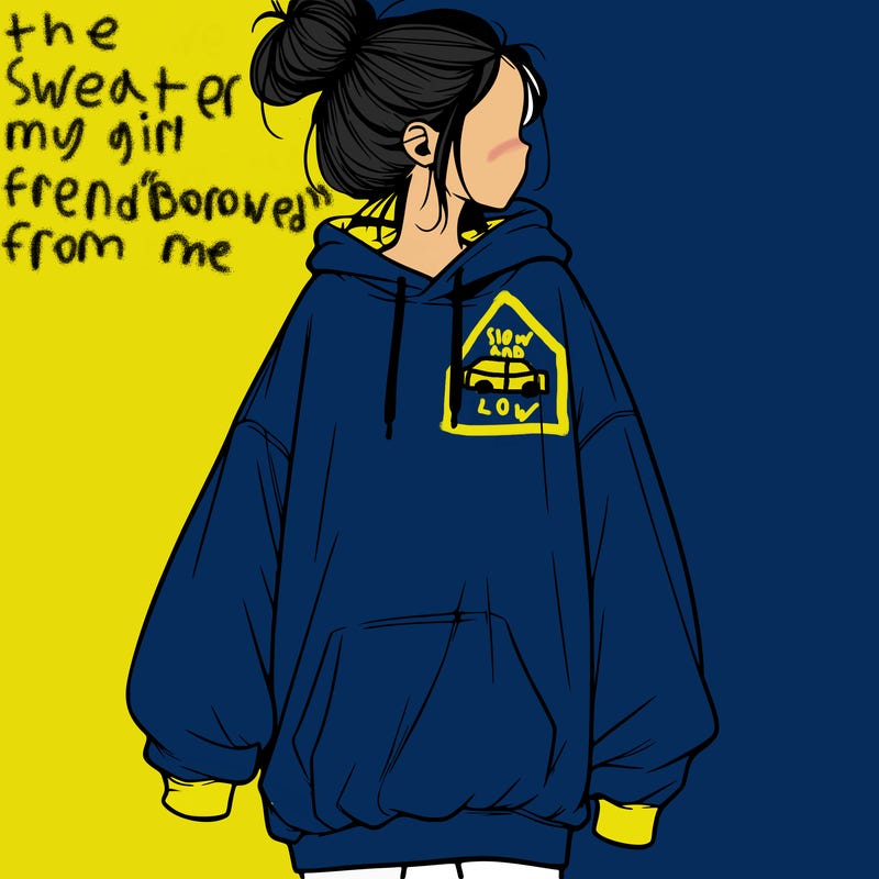 realistic girl with a oversized sweatshirt on and a bun