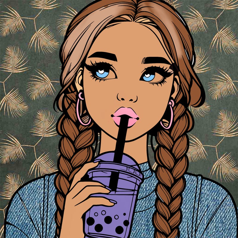 realistic girl with braided hair drinking boba