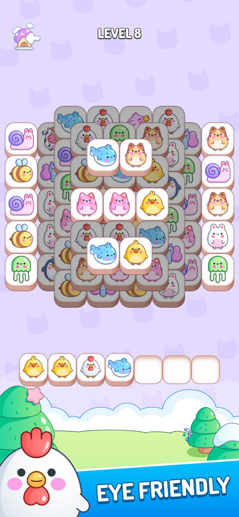 Kawaii Cute Puzzle Games - Gameplay screen of Kawaii Cute Puzzle Games featuring cute animal tile matching and eye friendly graphics