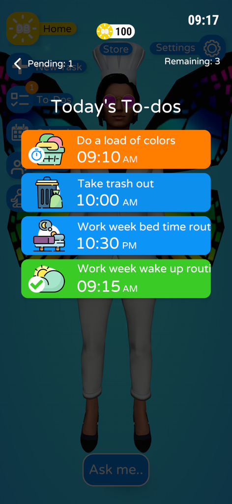 Daily Buddy - Interfaz de la aplicación Daily Buddy que muestra una lista visual de tareas y rutinas diarias con iconos y marcas de tiempo