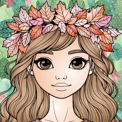 realistic girl with fall leaf crown