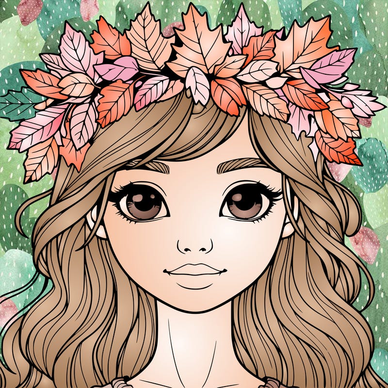 realistic girl with fall leaf crown
