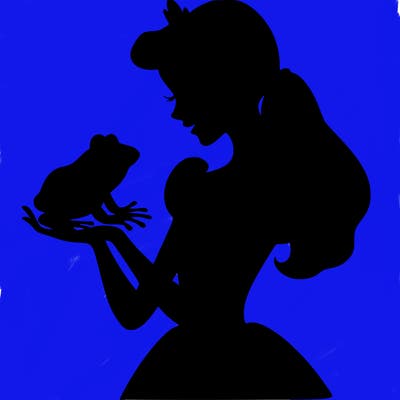 a shadow of a princess holding a frog realistic