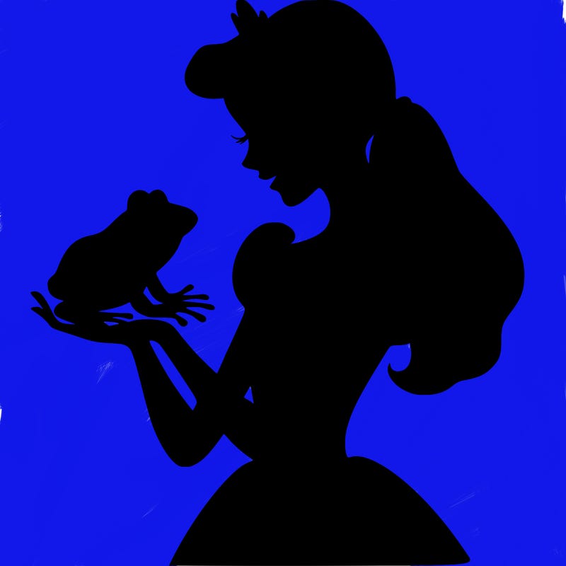 a shadow of a princess holding a frog realistic