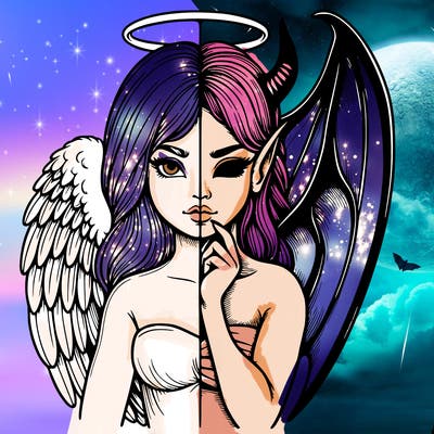 realistic angel half demon