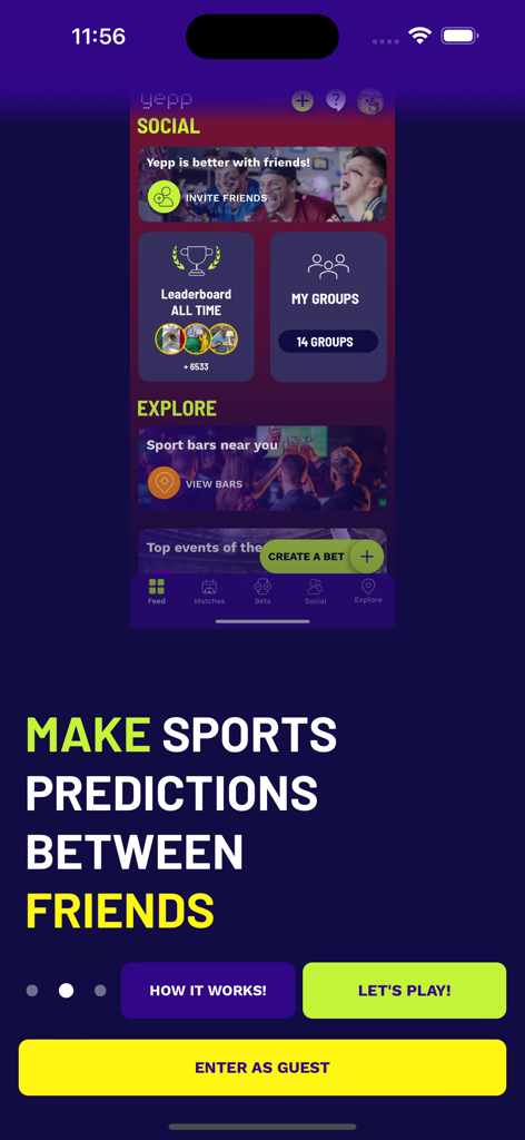Yepp - Yepp app interface for making social sports predictions between friends