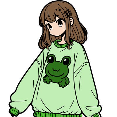 girl wearing frogging sweatshirt