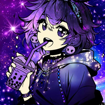 hot baddie anime girl drinking boba and biting the straw