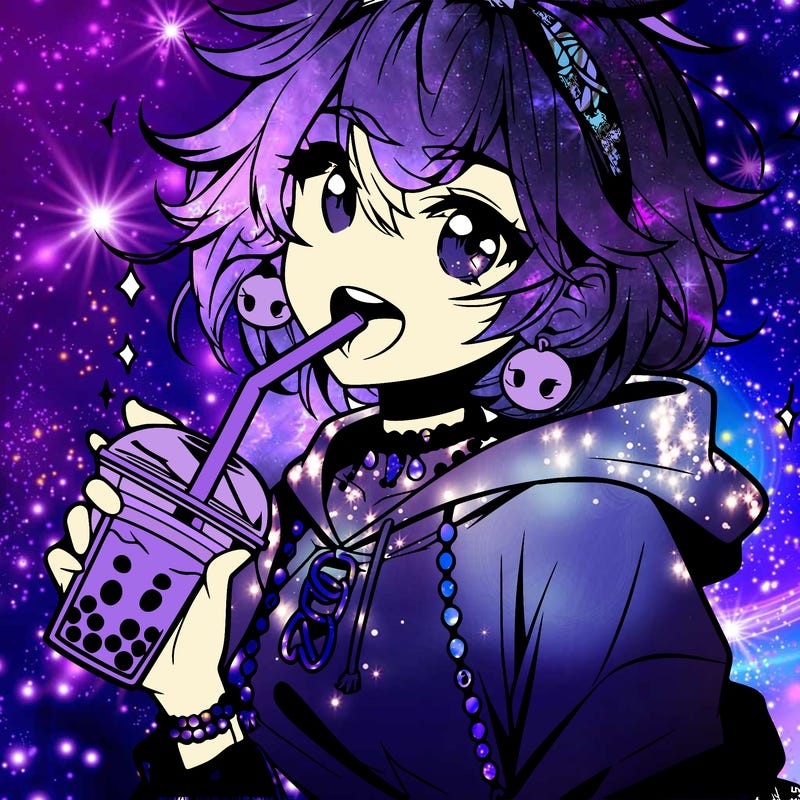 hot baddie anime girl drinking boba and biting the straw