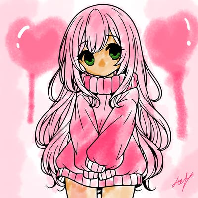cute manga girl with long sweater