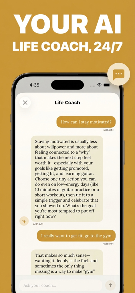 Manifest AI-Daily Affirmations - AI life coach chat interface providing personalized motivation and guidance