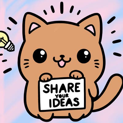 a cute cat saying share your ideas