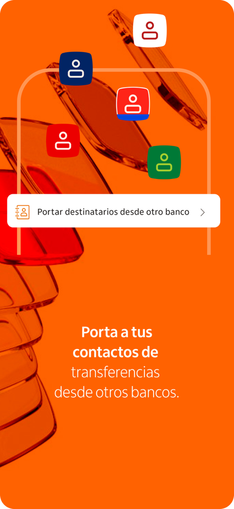 Itaú Chile - Itau Chile app interface showing the feature to import transfer contacts from other banks