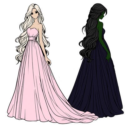 realistic woman with long flowing dress