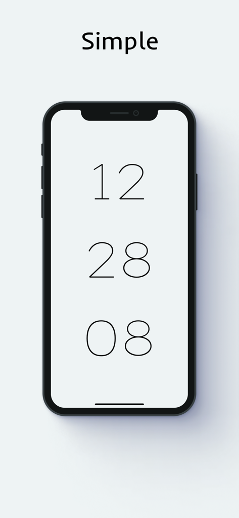 X Clock - Live in the present - Minimalist vertical digital clock display with a clean white background on an iPhone