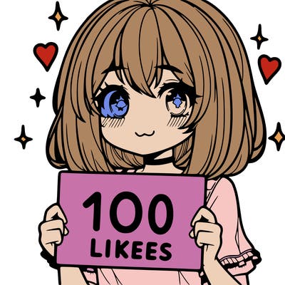 anima girl holding a 100 likes sign in her hand