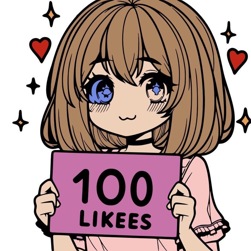 anima girl holding a 100 likes sign in her hand