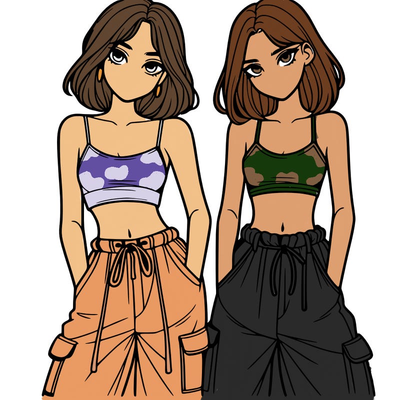 two girls with crop top with baggy pants