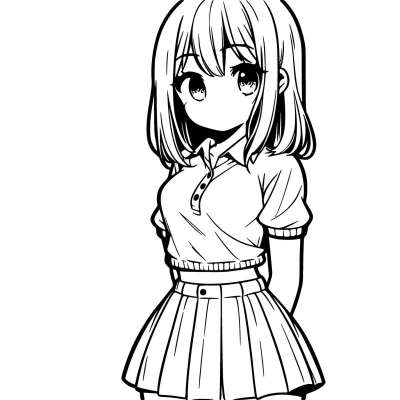 female manga character with small shirt and skirt