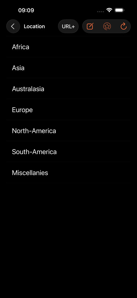 Companion for Bose SoundTouch - Interface of the Companion for Bose SoundTouch app showing a list of geographic regions for selecting global radio stations