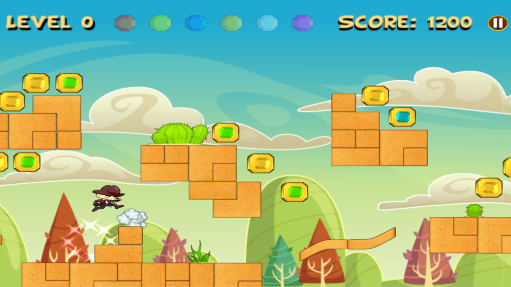 Brave Escape Adventure Boy - Run and jump Free Game - Adventure Boy Charakter springt über Steinblöcke, um Goldmünzen in einem Wüstenlevel zu sammeln