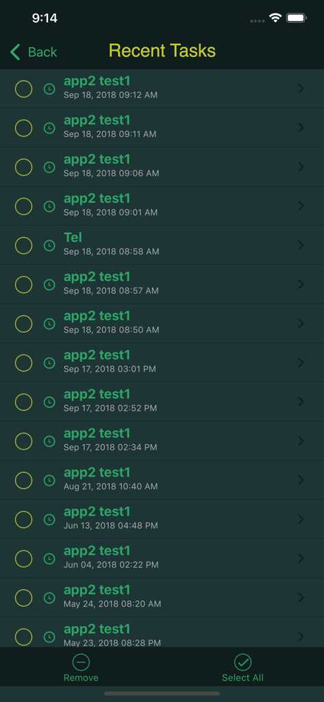 A list of recent server connection tasks and timestamps within the iTerminal SSH client app interface.