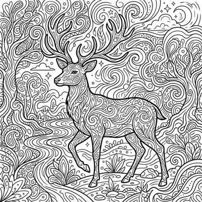 Unfold a world of vibrant imagination with this psychedelic deer coloring page. Its intricate patterns and mystical deer invite you to explore your creativity and bring a trippy forest scene to life with color.