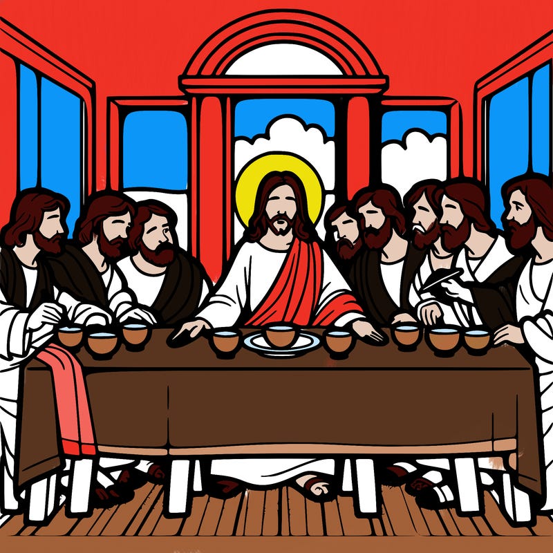 jesus shares the last supper with twelve apostles