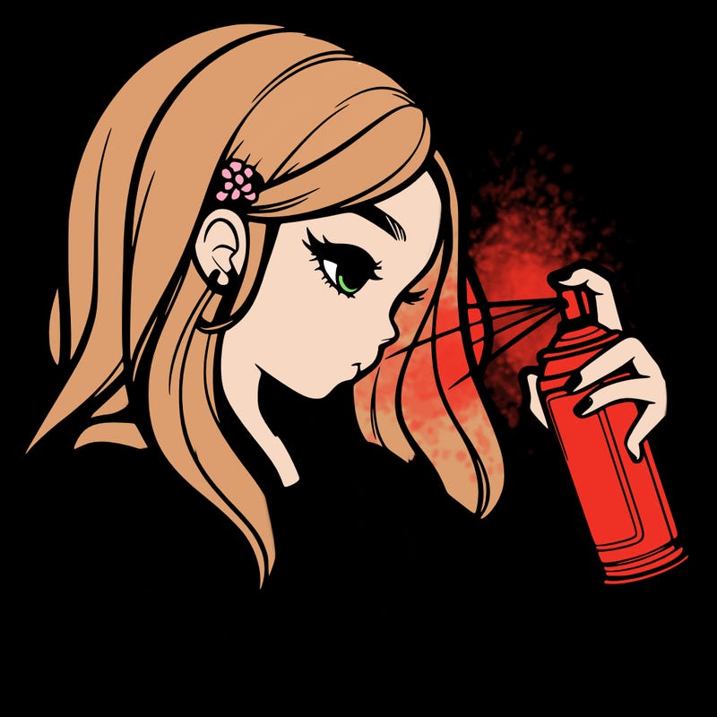 a realistic girl spray painting