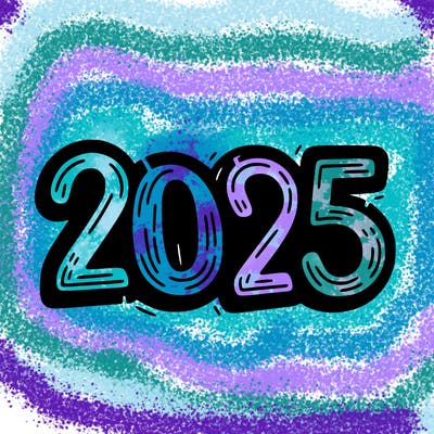 one line scrawled numbers sketch design “2025”