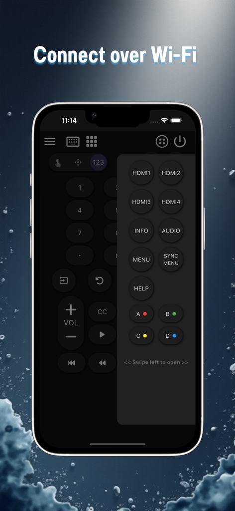 SonLink: Remote for BRAVIA TV - Interfaz de la aplicación SonLink en iPhone mostrando botones de control remoto para TV Sony BRAVIA con conexión Wi-Fi
