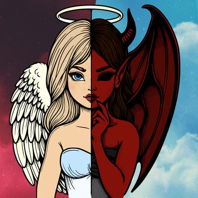 realistic angel half demon