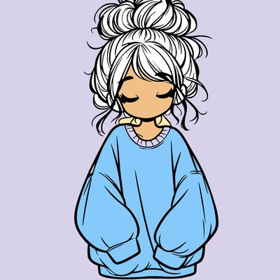 girl with baggy sweatshirt and messy bun