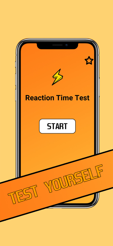 Reaction Time Test - Simple - Reaction Time Test mobile app start screen featuring a lightning bolt icon and a start button