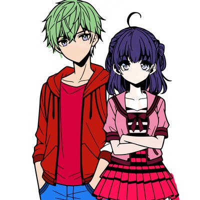 anime teen girl and boy