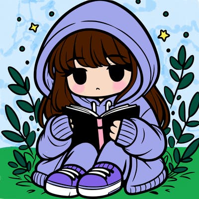 girl in oversized hoodie reading a book