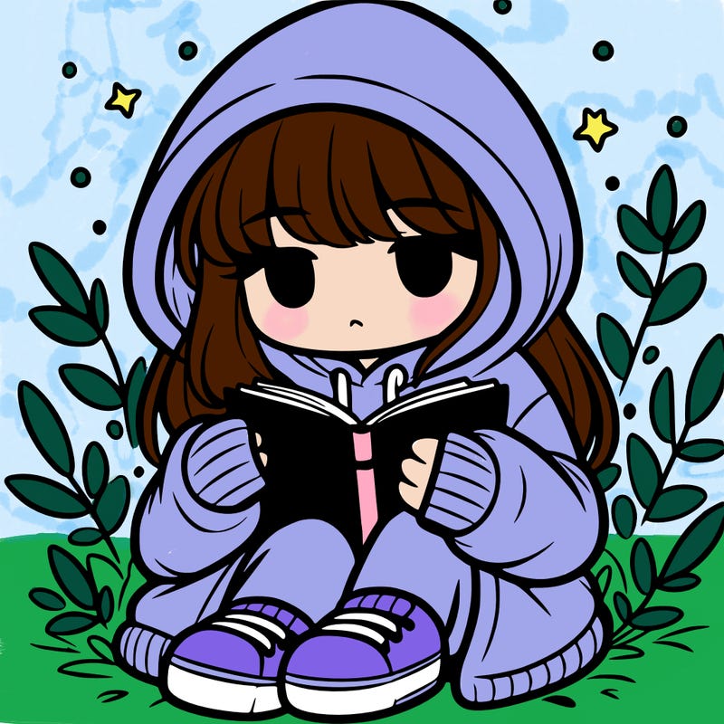 girl in oversized hoodie reading a book