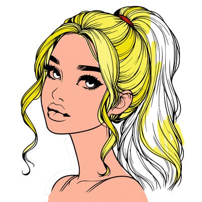 realistic girl with a ponytail on her hair and lips